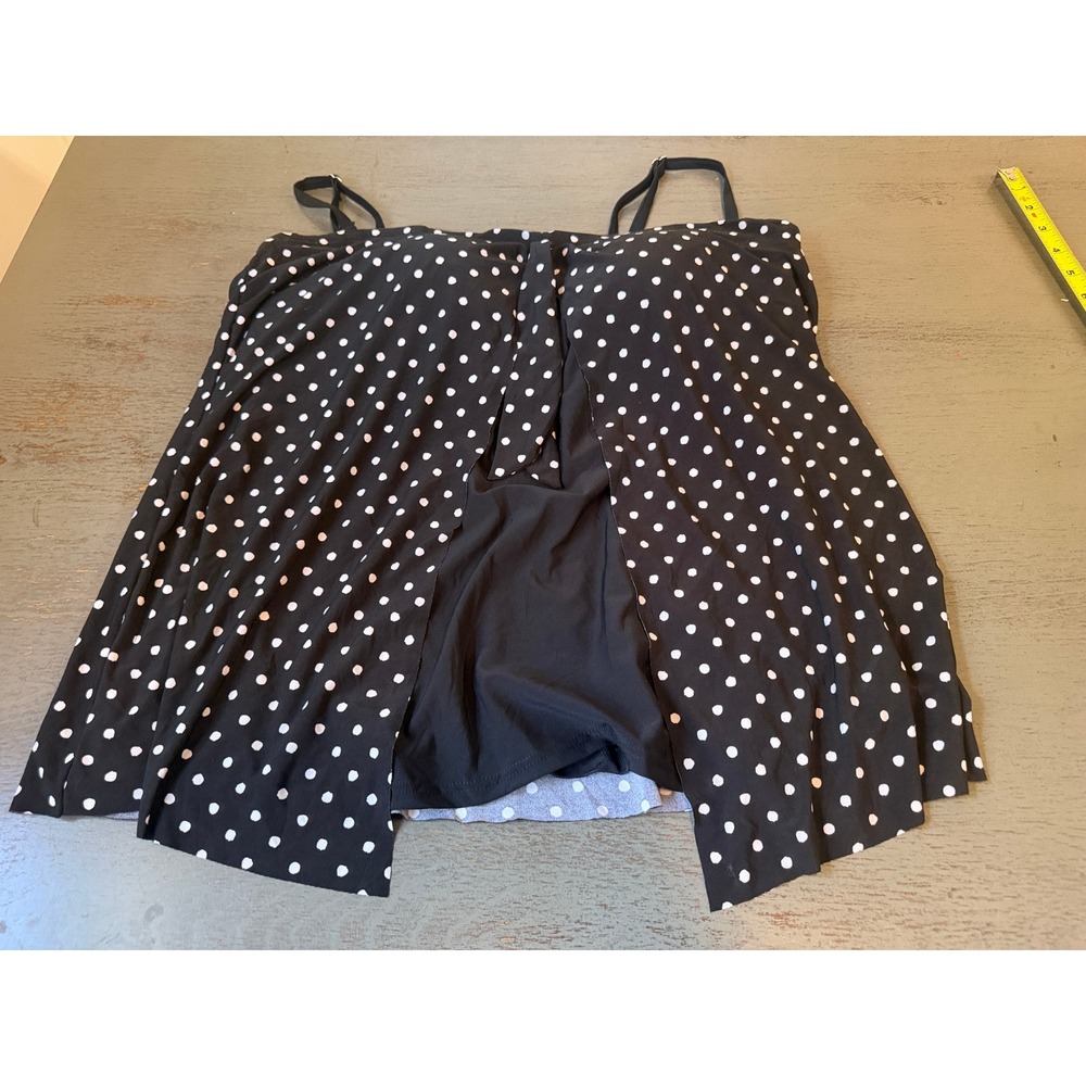 Croft & Barrow Black White Polka Dot Flyaway Tankini Swim Top XL Adjustable